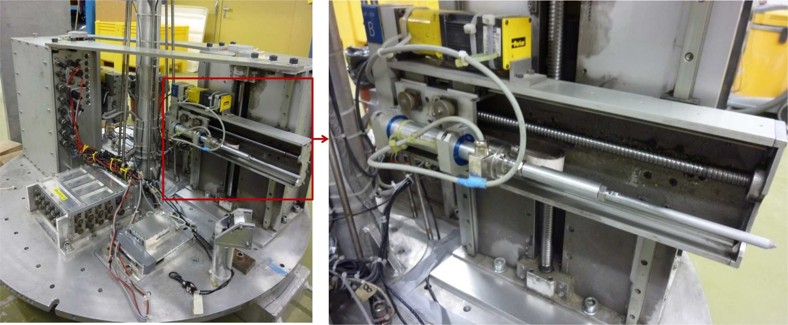 Tool platform (left) and zoomed-​in detail of one of the actuators .
