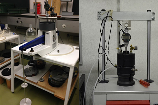 IL-oedometer manufactured by Strassentest (Left),&nbsp; CL-oedometer manufactured by Wille Geotechnik (Right).